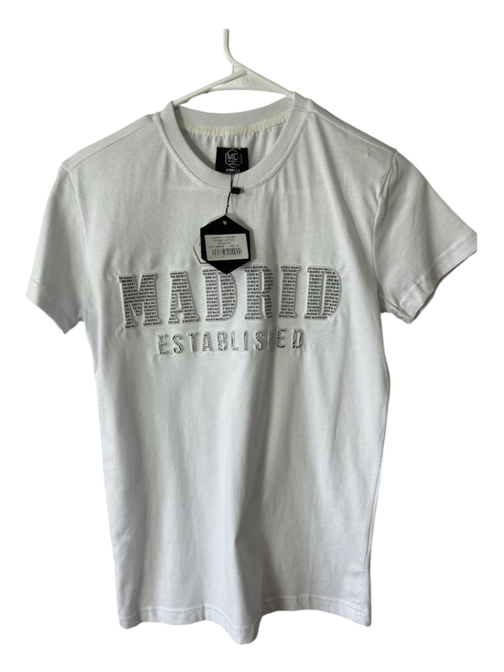 Barcelona Designs Madrid Established Embossed Graphic T-Shirt White Size XS NWT